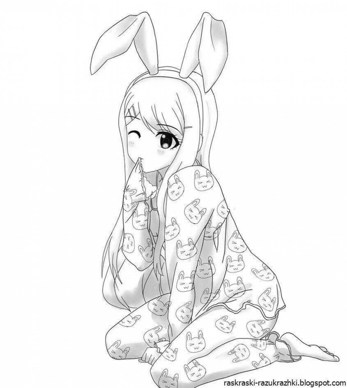 Smiling bunny girl coloring book