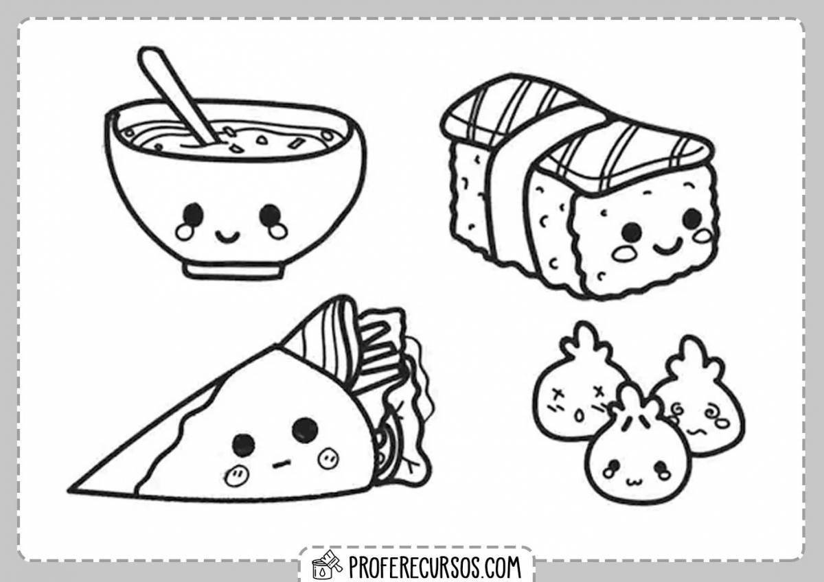 Adorable kawaii food coloring page