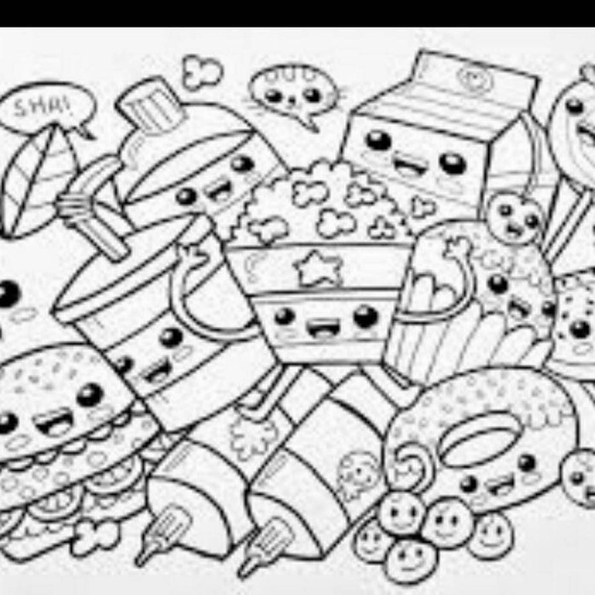 Colorful kawaii food coloring page