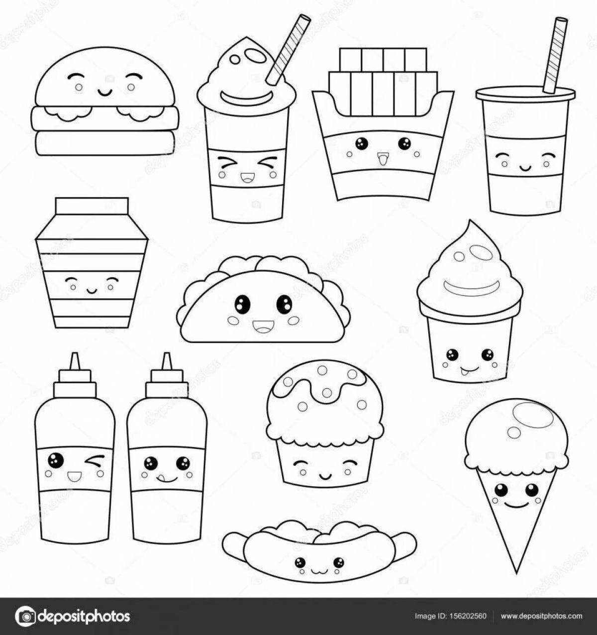 Bright kawaii food coloring page