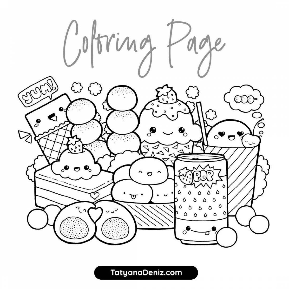 Lovely kawaii food coloring page