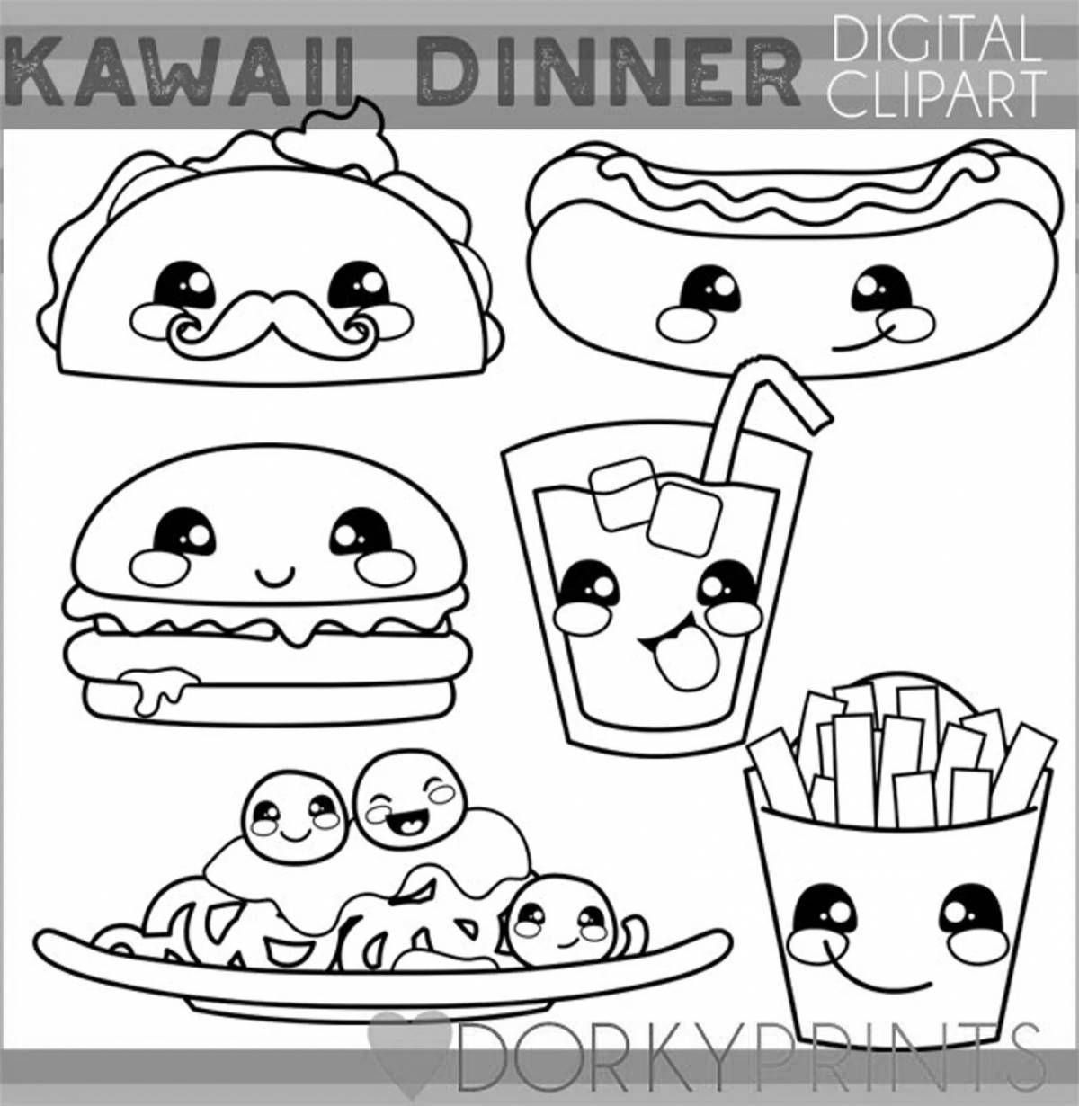 Обильная страница раскраски еды kawaii