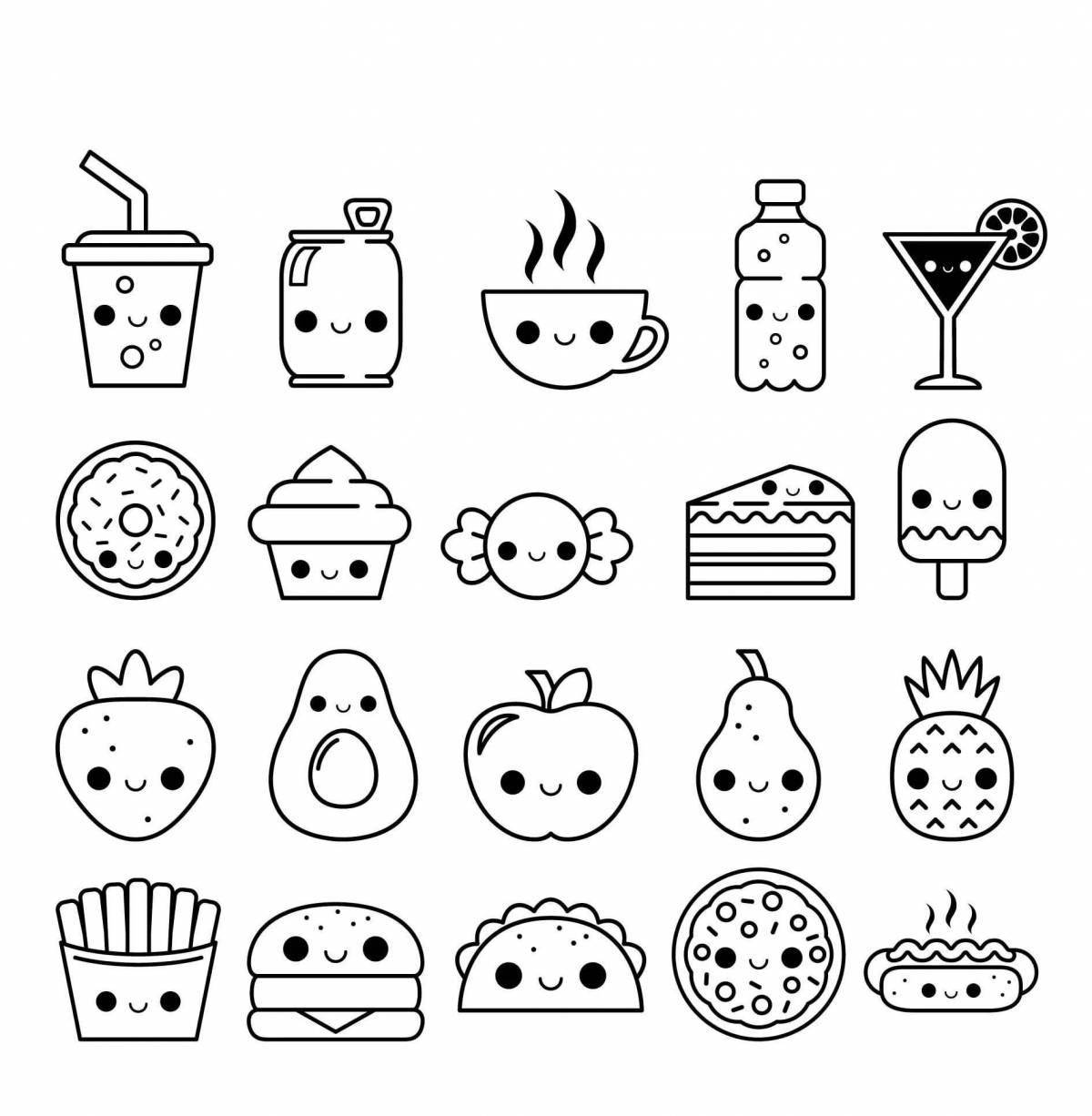 Happy kawaii food coloring page