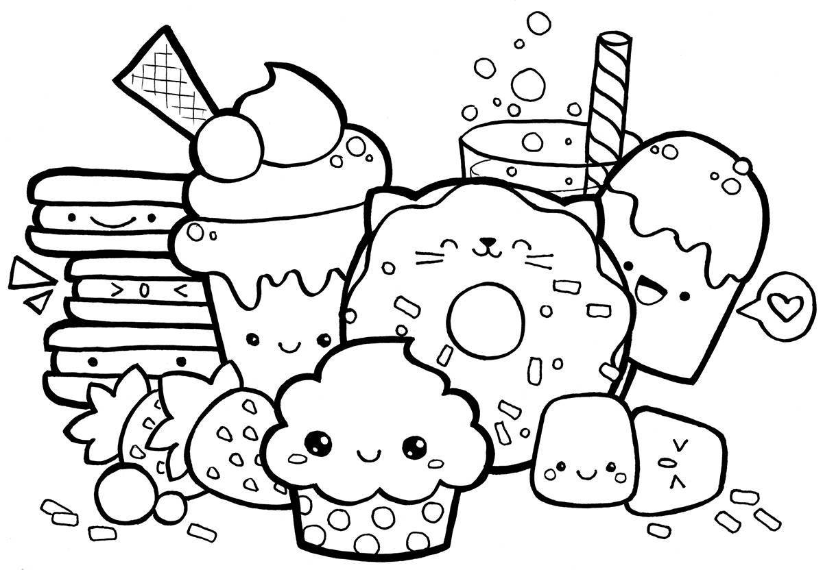 Sunny kawaii food coloring page