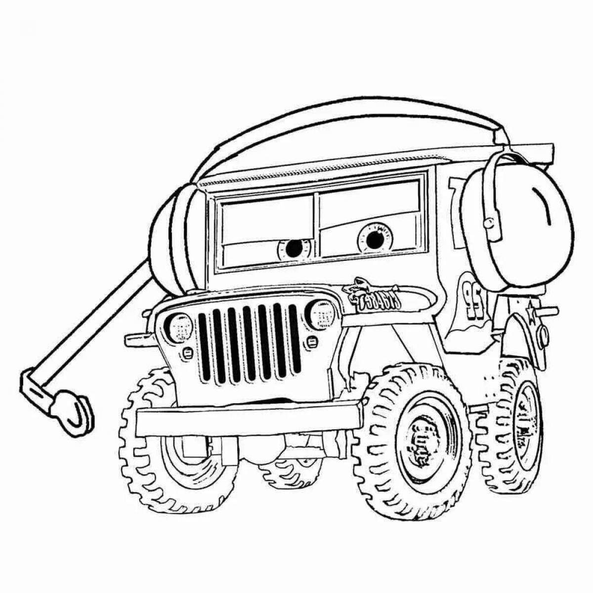 Willie's colorful car coloring page