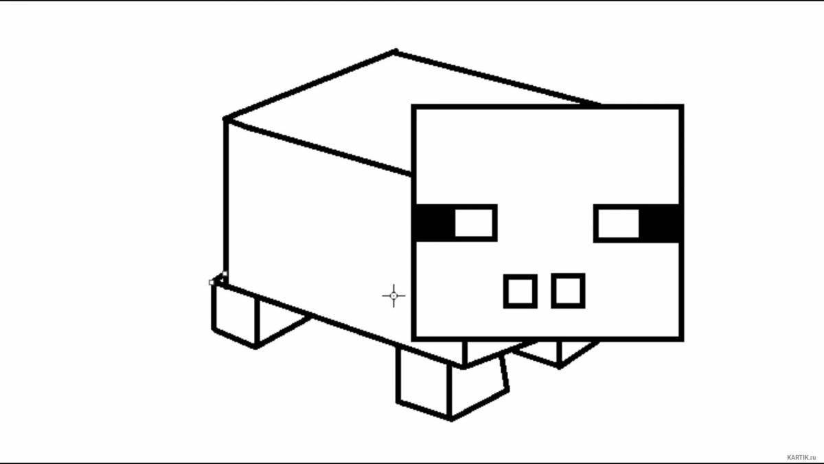 Adorable minecraft pig coloring page