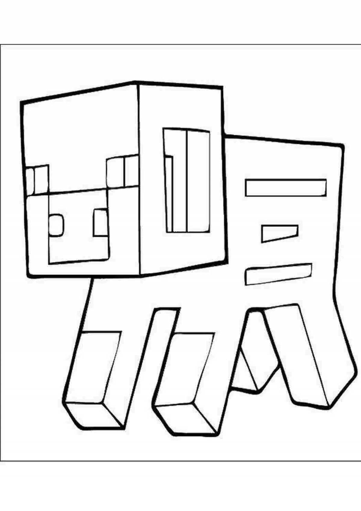 Intricate minecraft pig coloring page