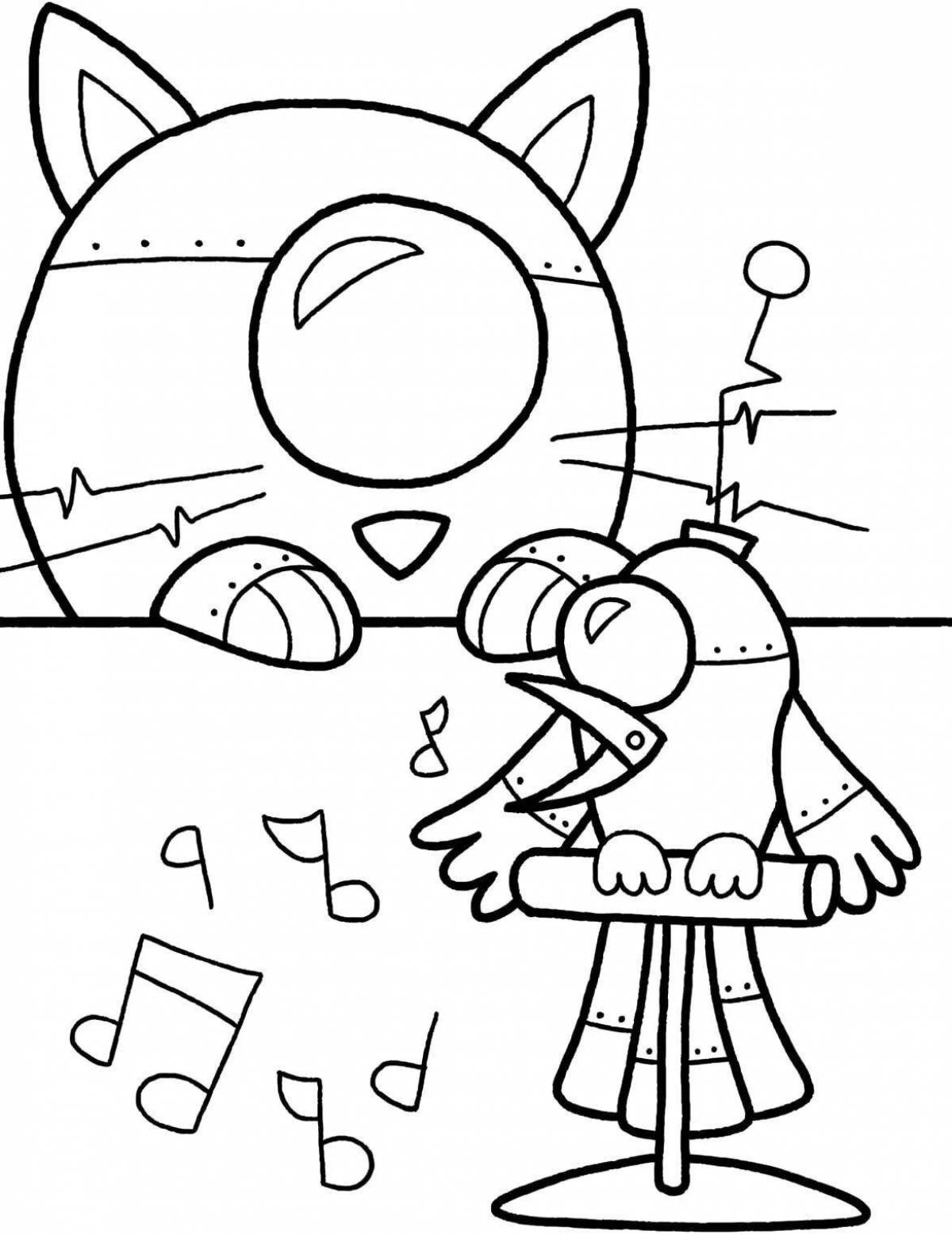 Colorful robot cat coloring page