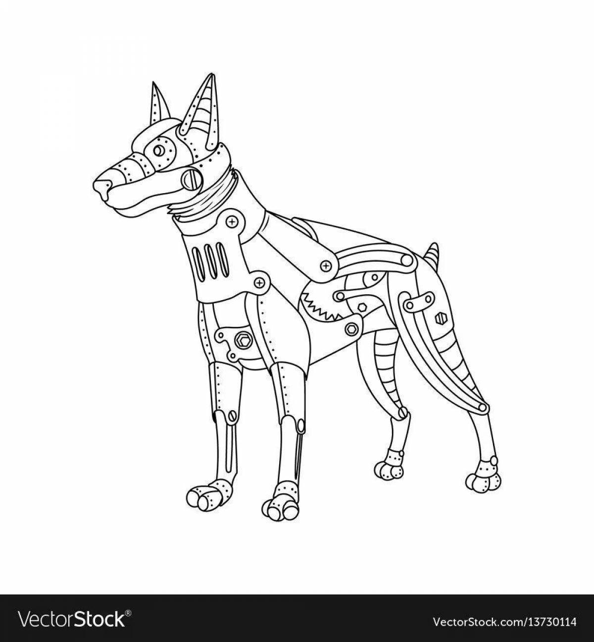 Glowing robot cat coloring page