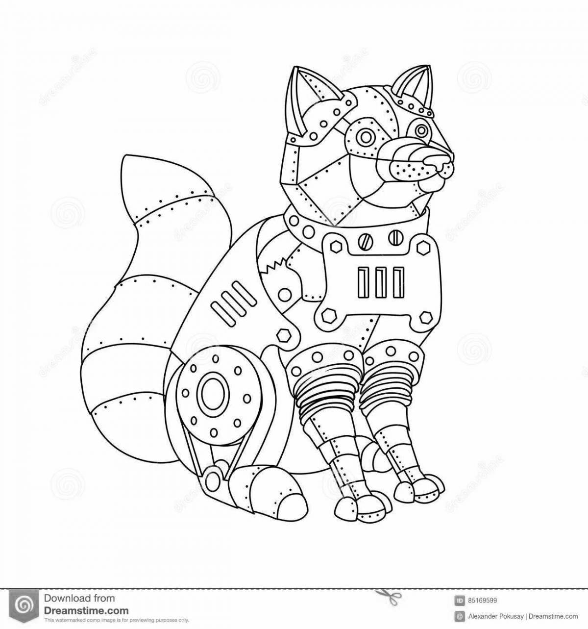 Потрясающая страница-раскраска робот-кошка