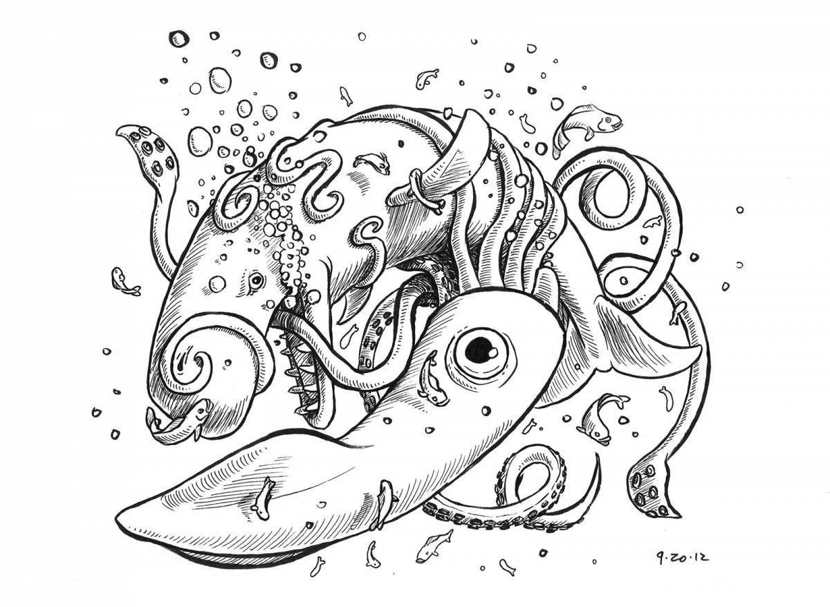 Грандиозная раскраска гигантский кальмар