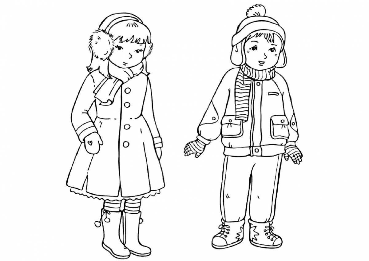 Charming coloring book people in clothes