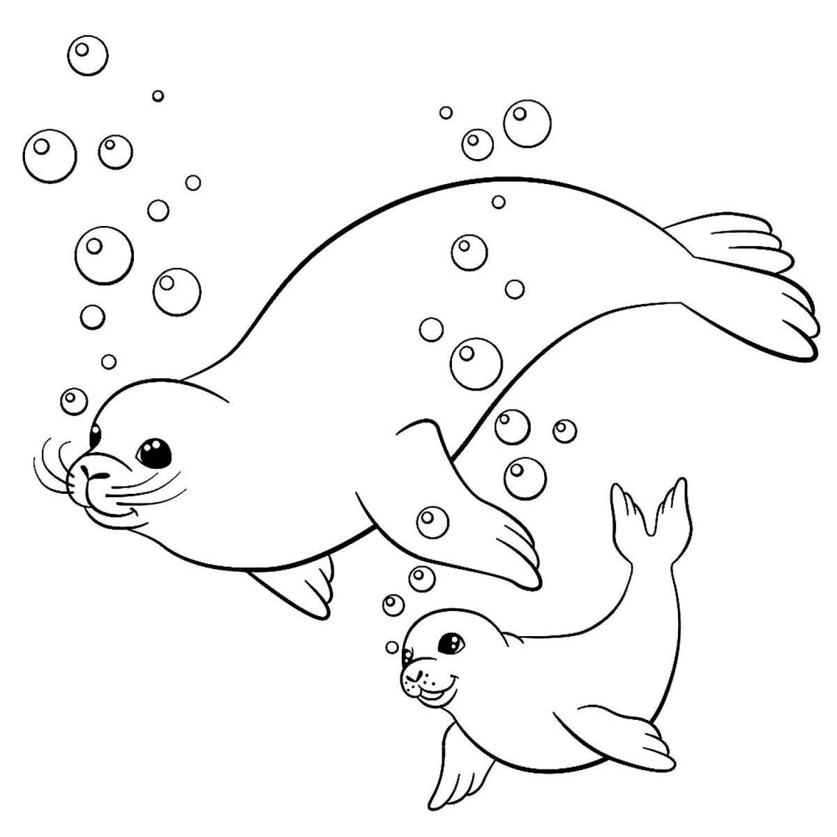 Coloring cute Baikal seal