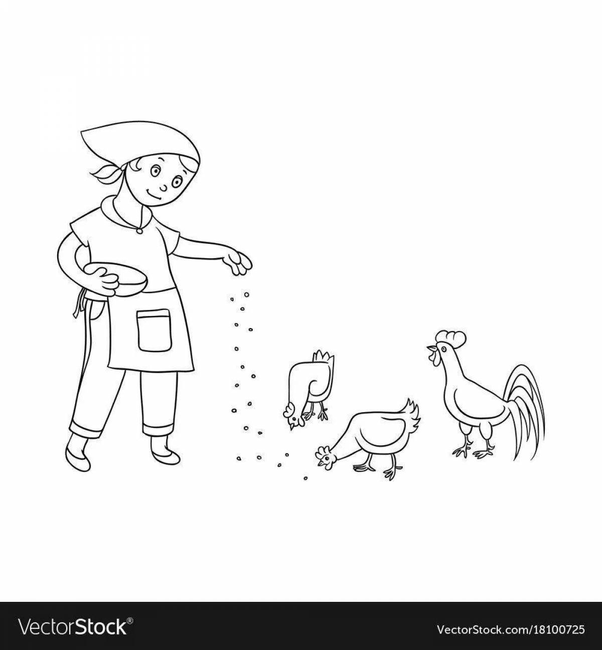 Coloring page merry boy feeding pigeons