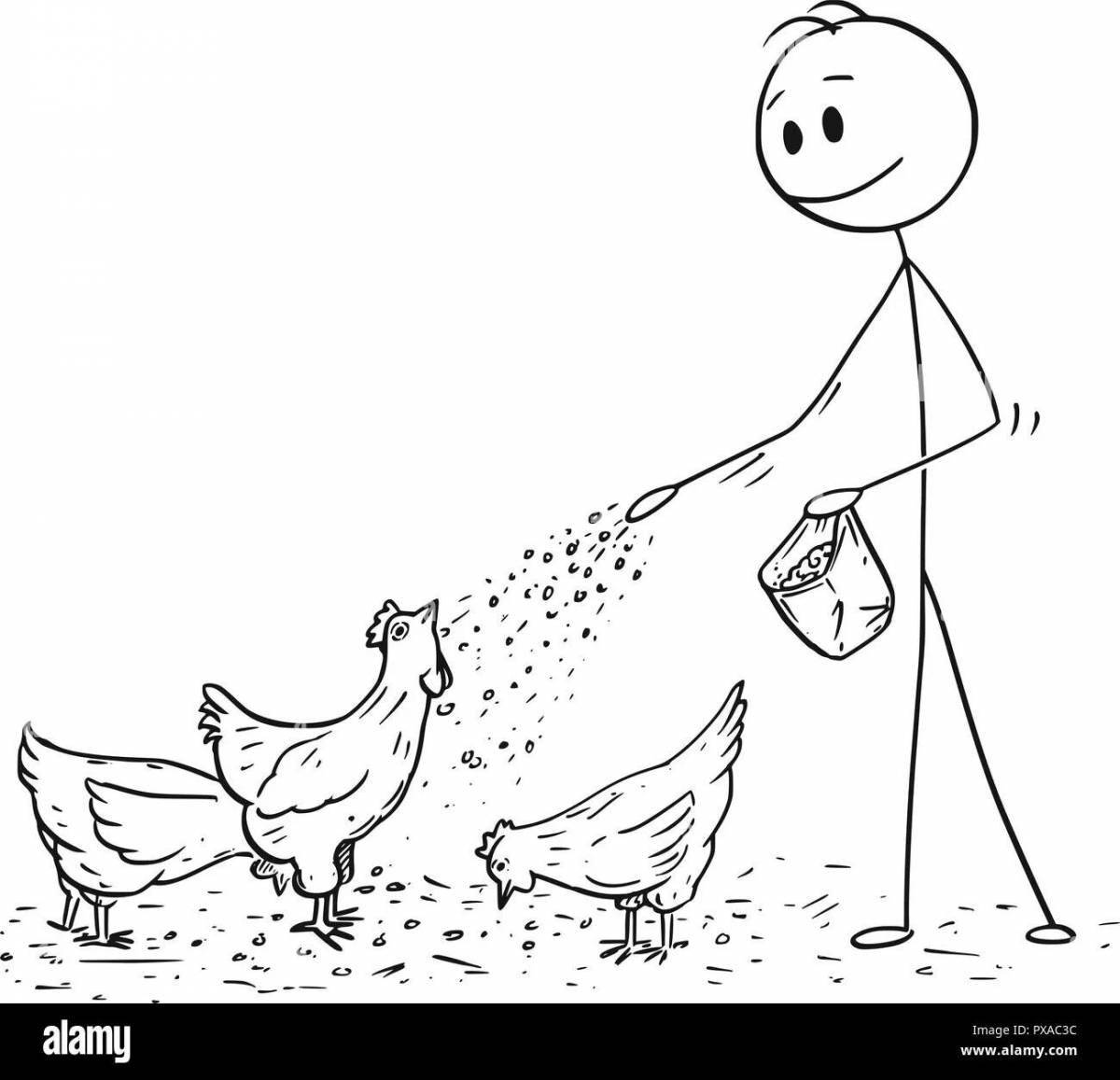 Exciting boy feeding pigeons coloring pages