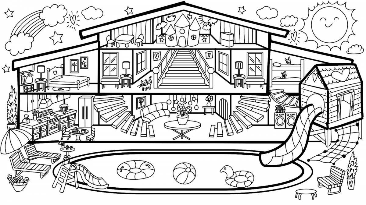 Coloring page cheerful house in section
