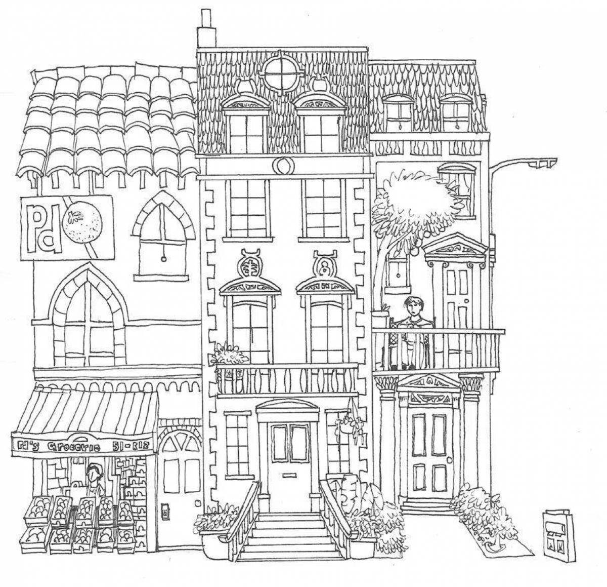 Coloring book Joyful house in section