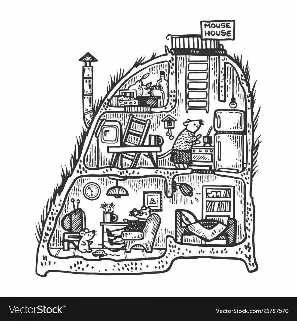 Playful cutaway house coloring page