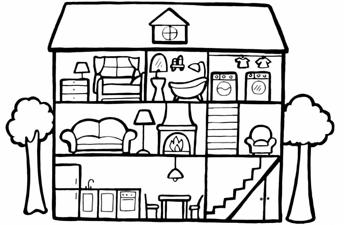 A funny cutaway house coloring page