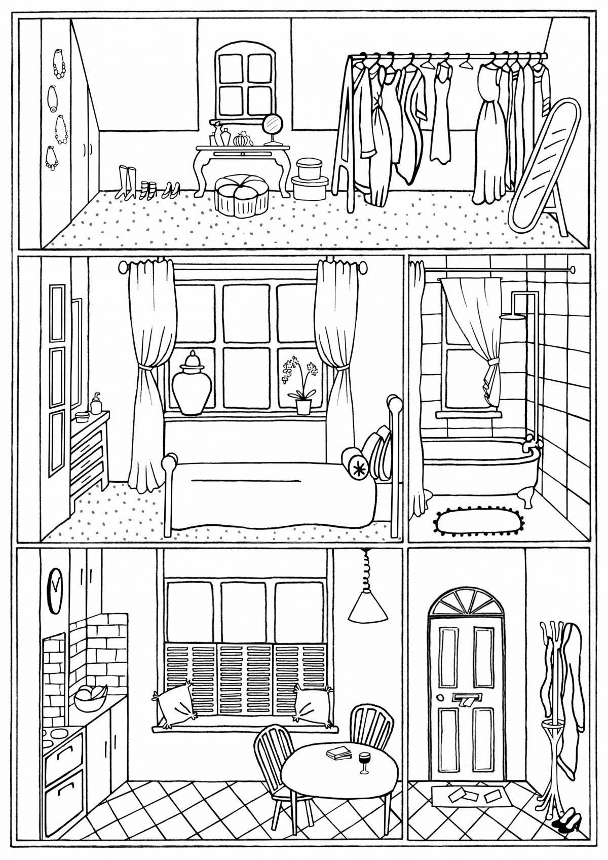 Coloring page charming house in section