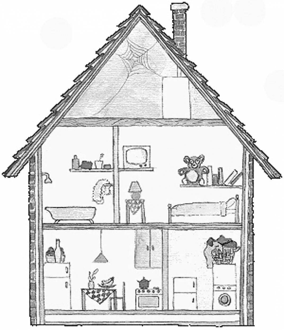 Creative cutaway house coloring page