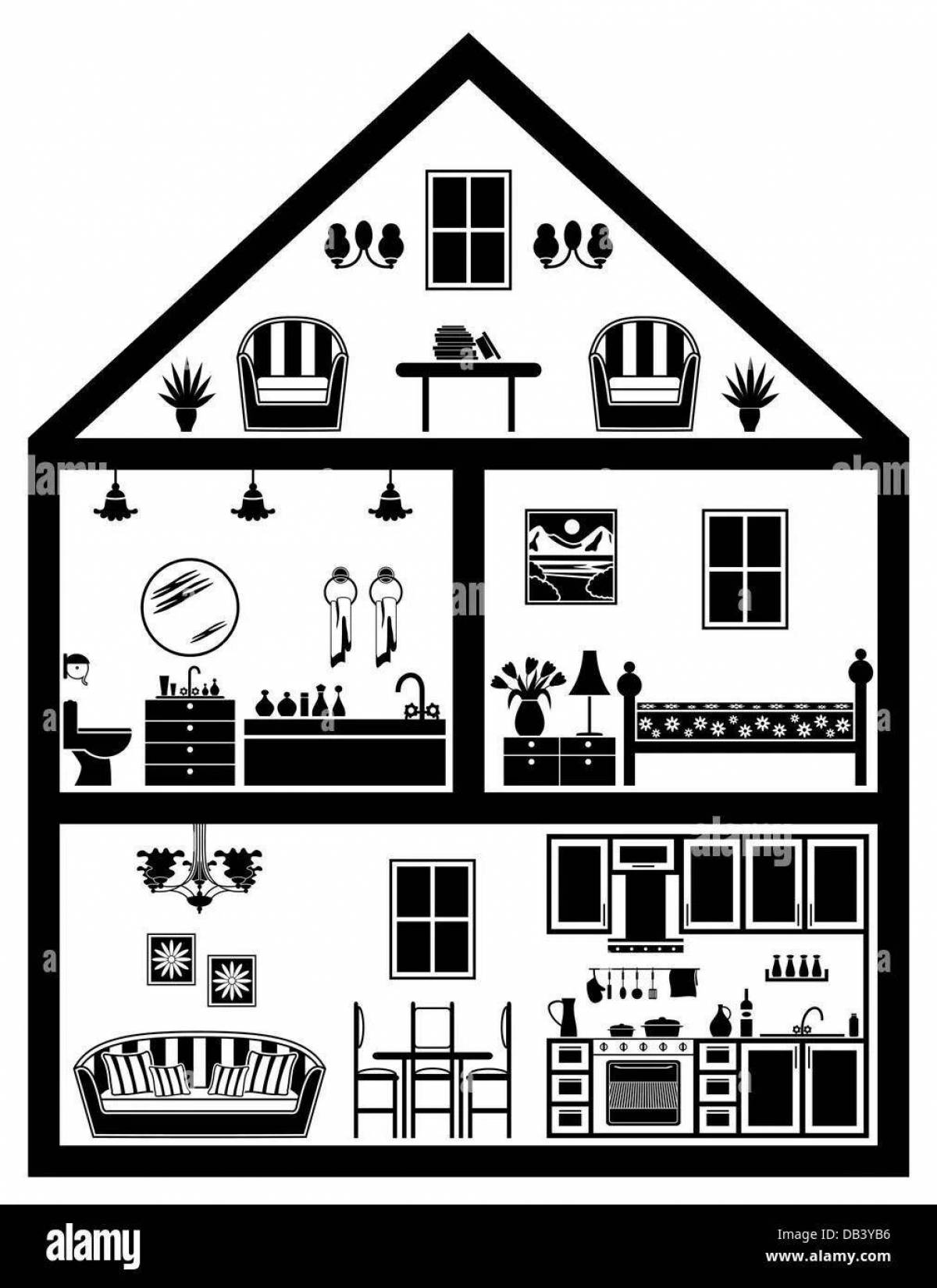 Cut-up of an innovative house coloring page