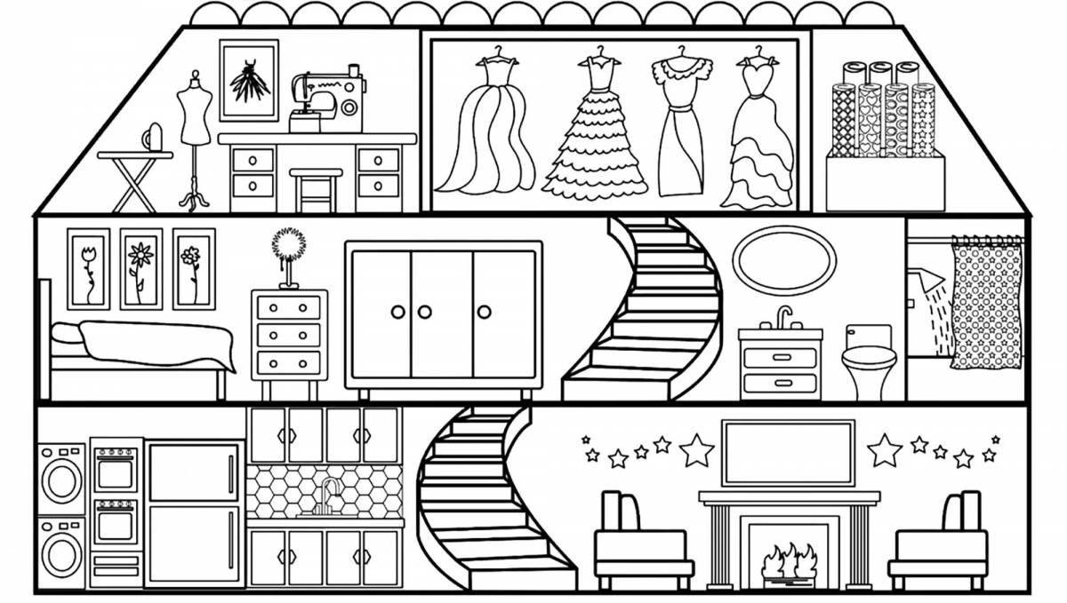Coloring page of a stately home in a section