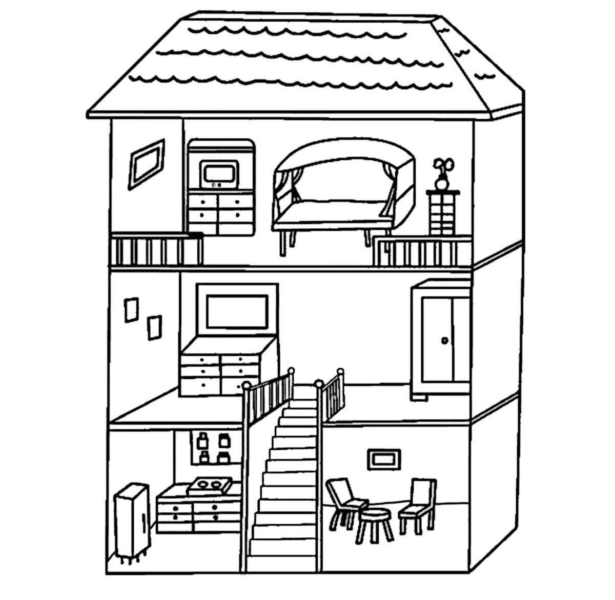 Surreal house sectional coloring page