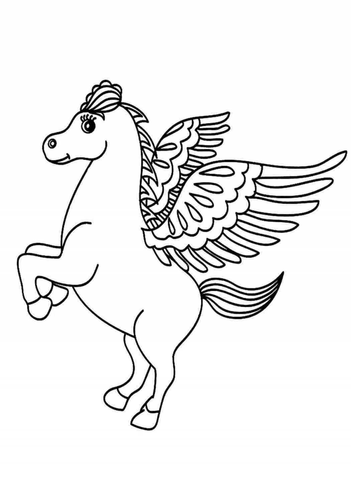 Величественная раскраска лошадь с крыльями
