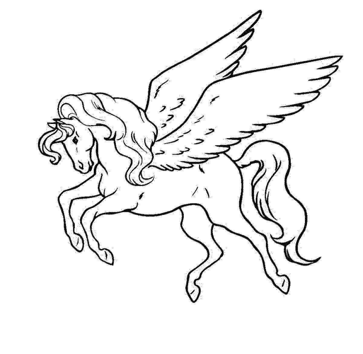 Очаровательная раскраска лошадь с крыльями