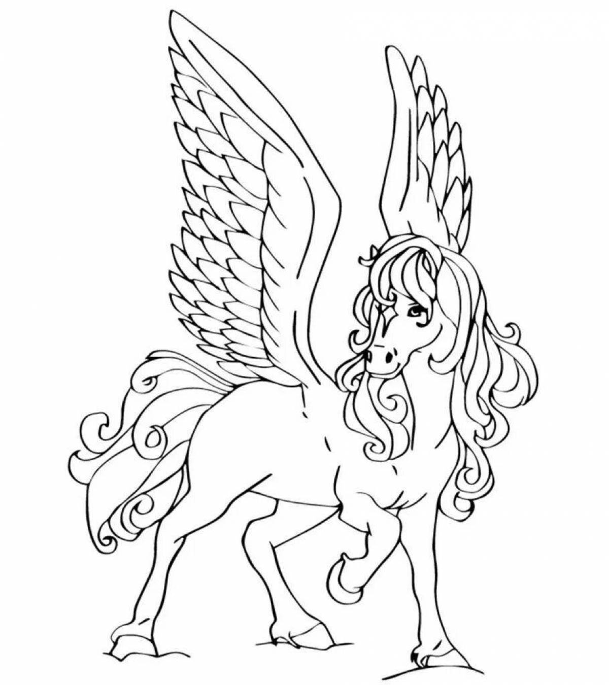 Large coloring horse with wings