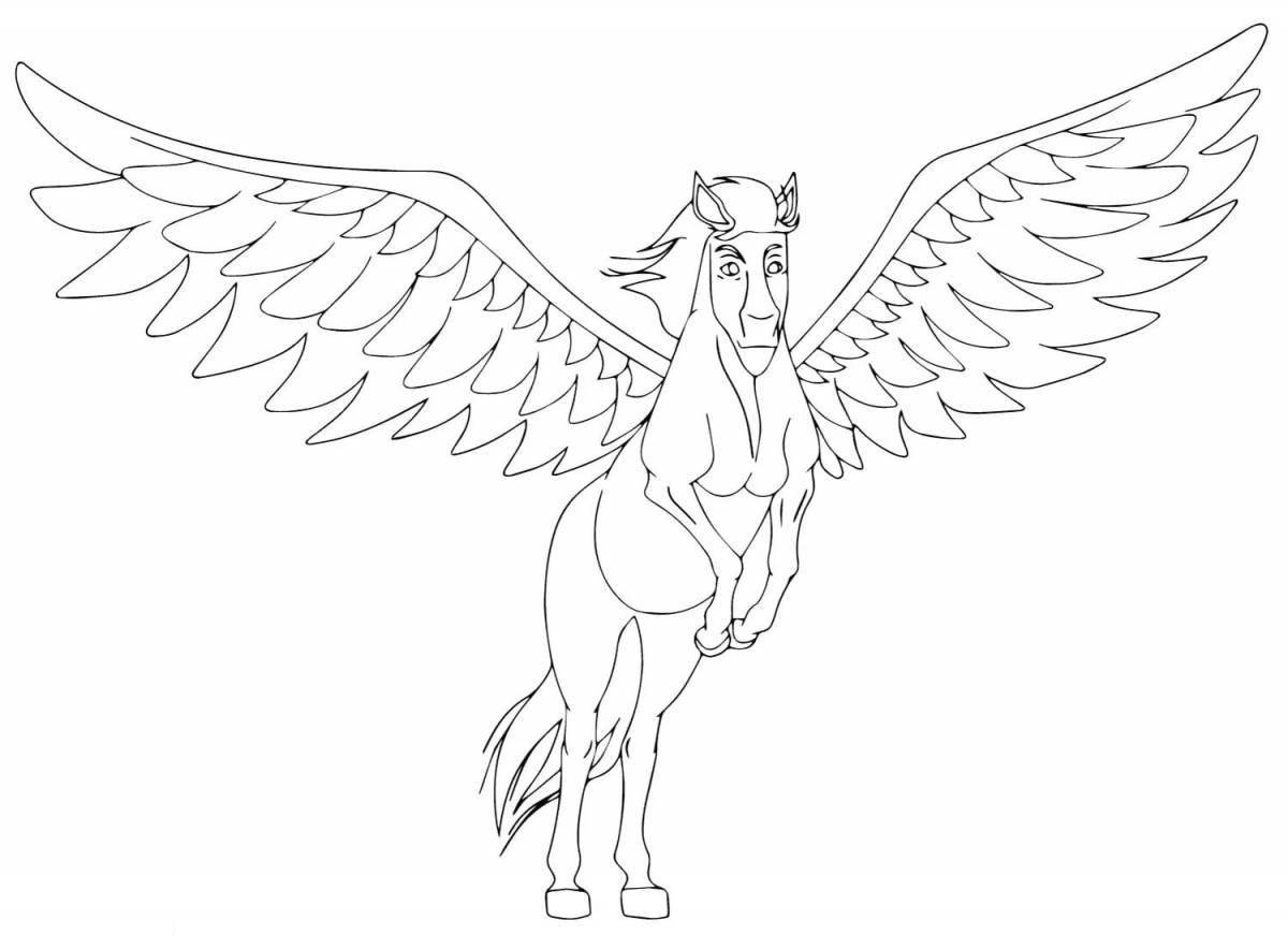 Elegant coloring horse with wings