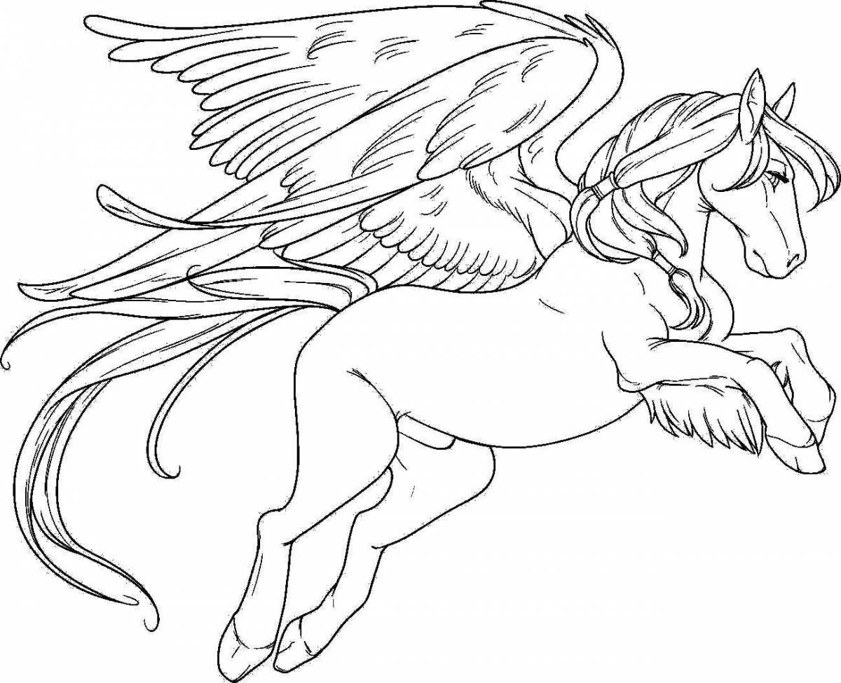 Божественная раскраска лошадь с крыльями