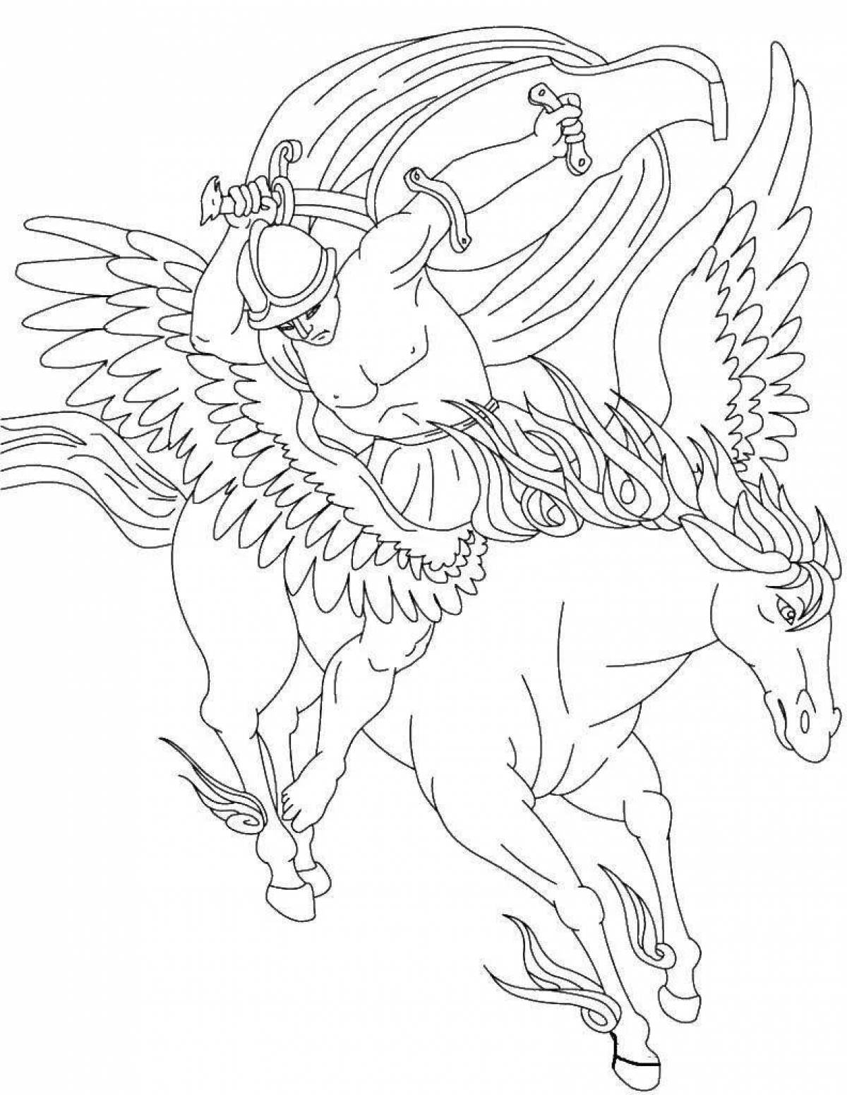 Буйная раскраска лошадь с крыльями
