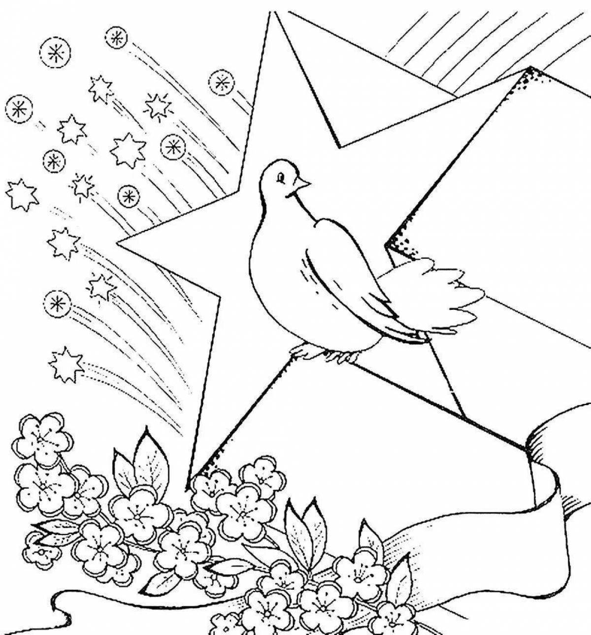 Coloring page soldier shining with dove