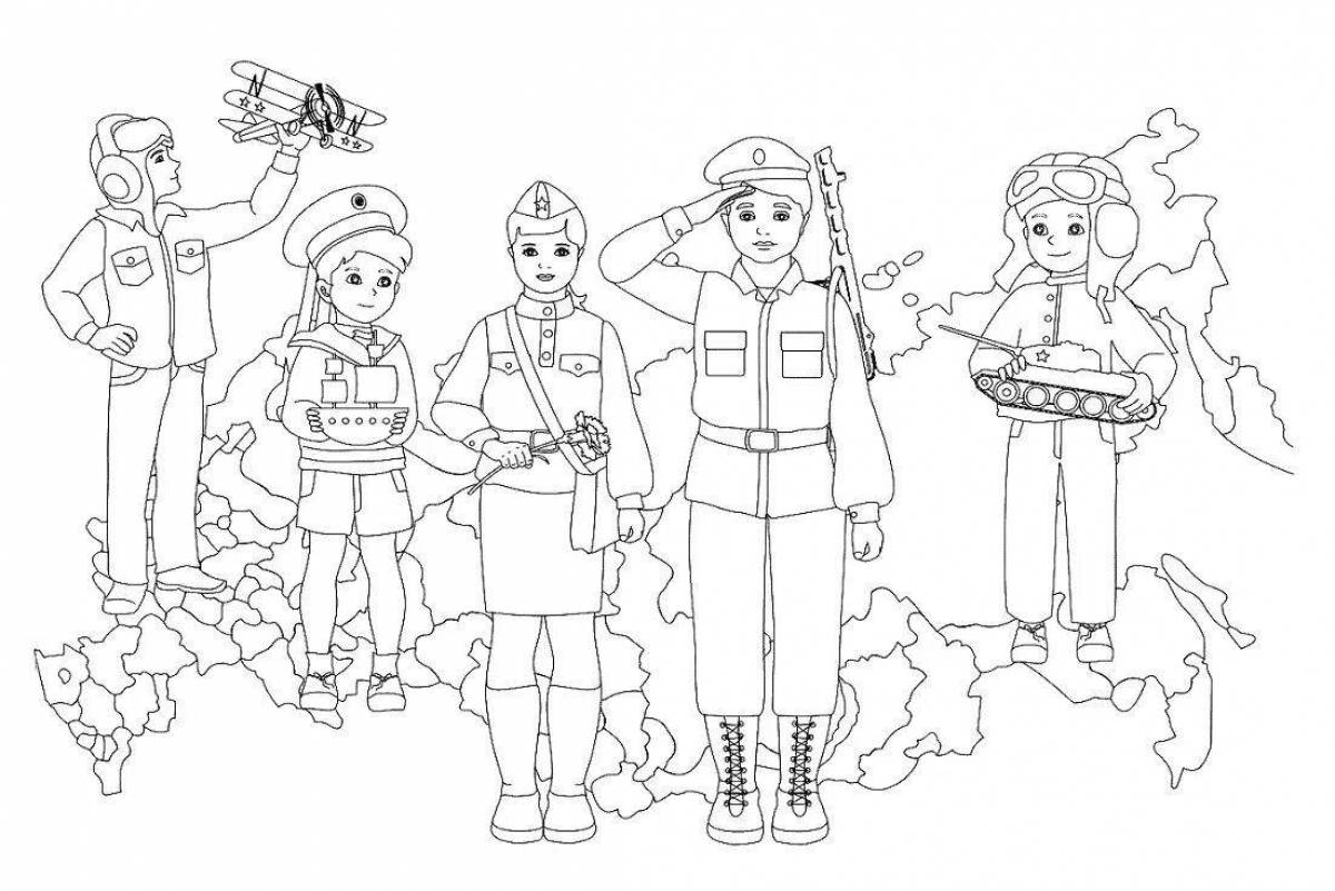 Coloring page soldier shining with dove