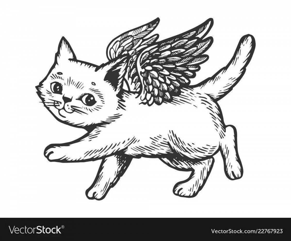 Dazzling coloring cat with wings