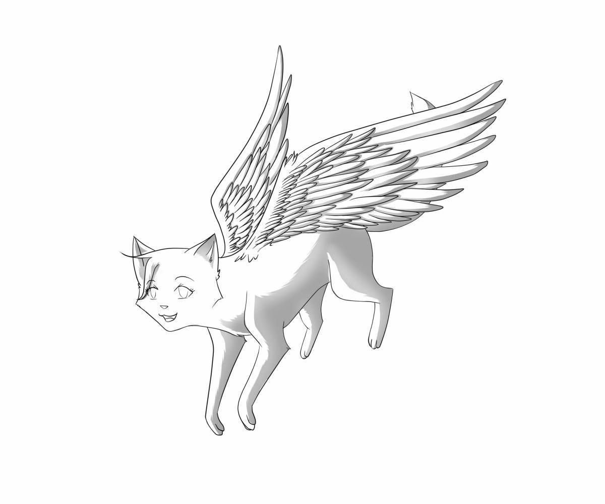 Violent coloring cat with wings