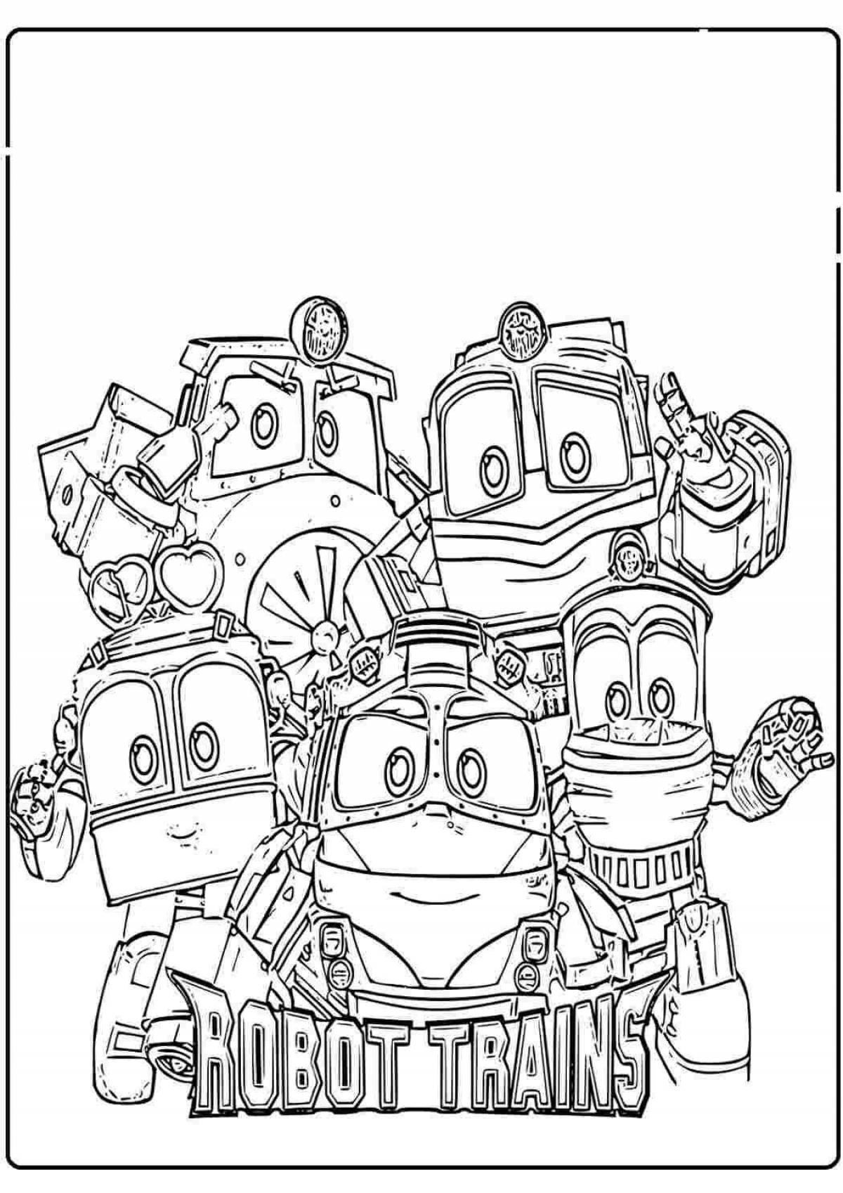 Coloring book colorful robot trains maxi