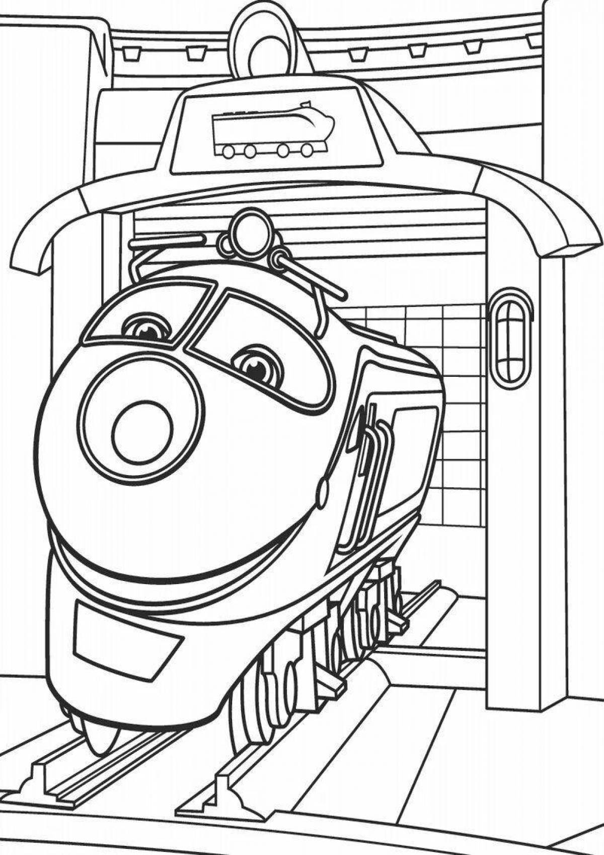 Игривая страница раскраски роботов-поездов макси