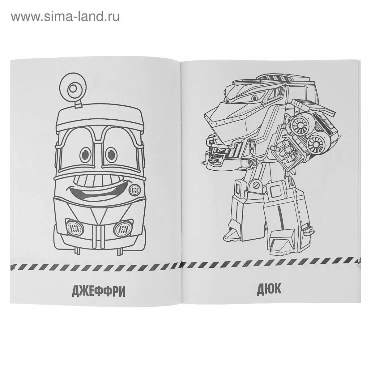 Coloring book cute maxi train robots