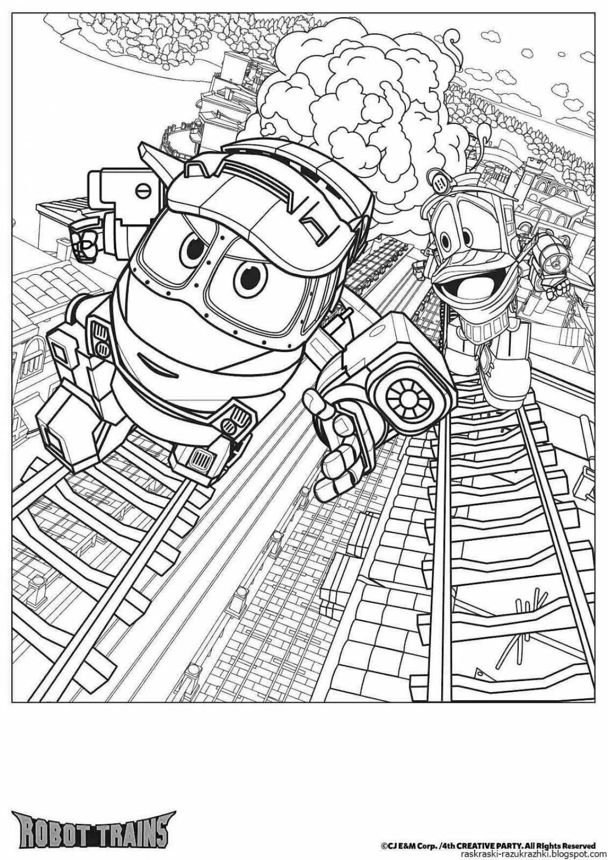 Maxi freaky robot train coloring page