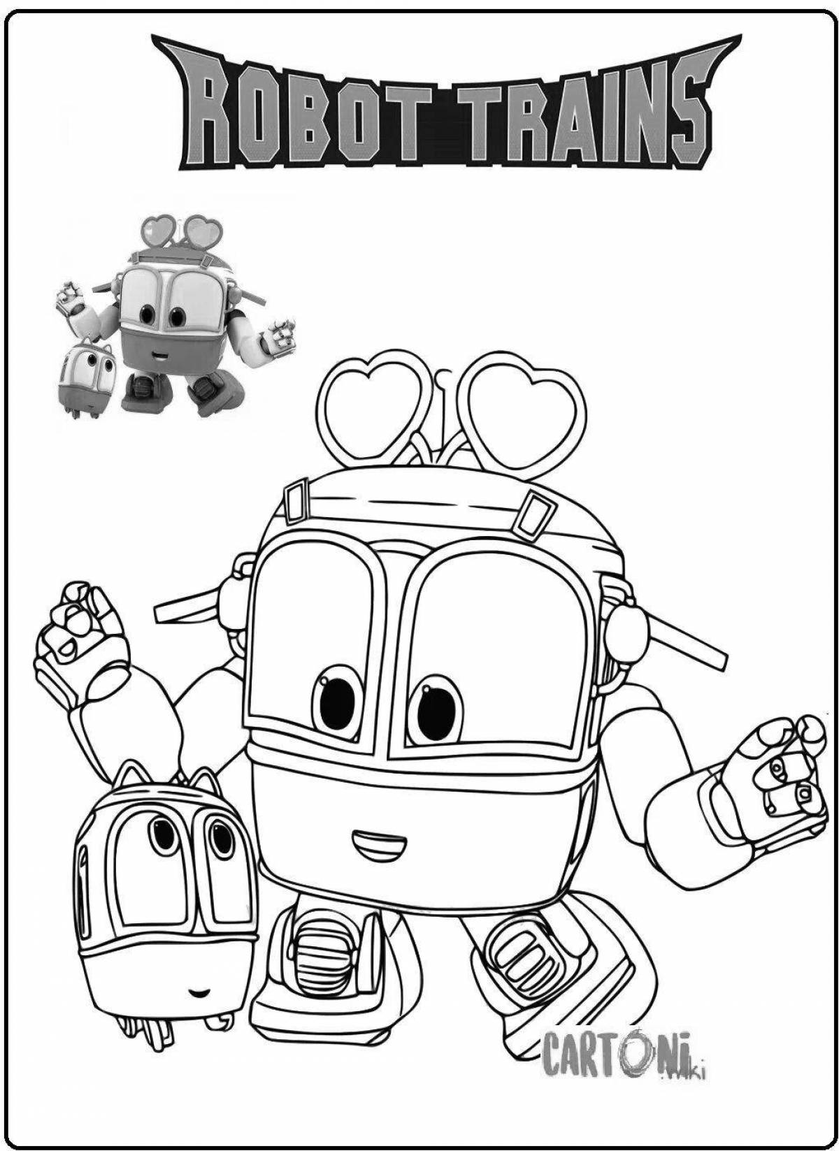 Color themed robot train coloring page