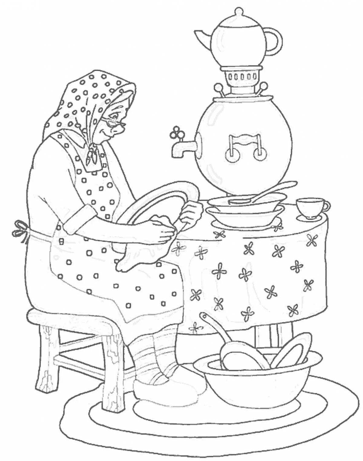 Coloring page melancholy fedorino grief