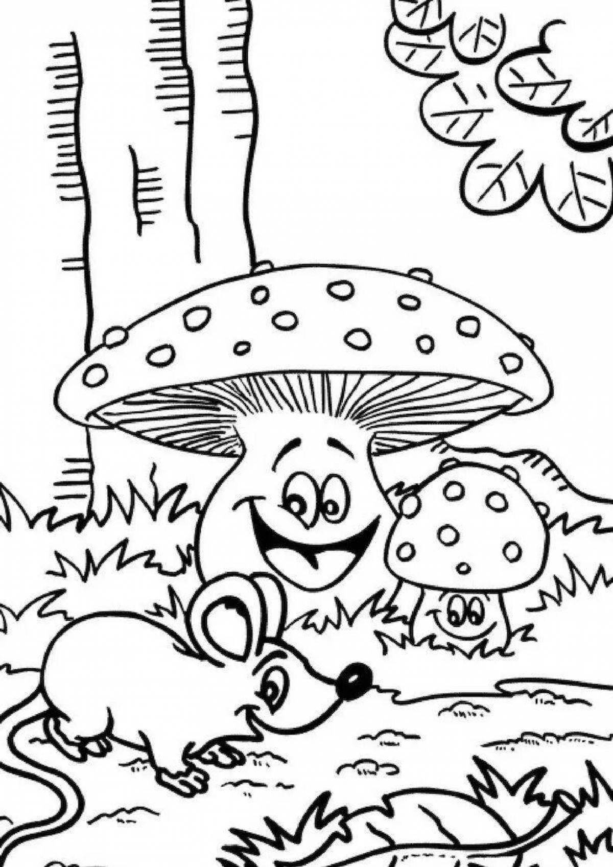 Сказочная раскраска сказка под грибом