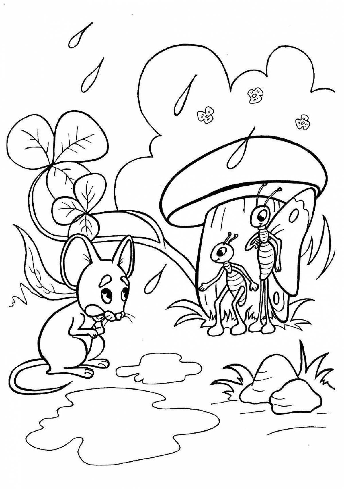 Fun coloring fairy tale under the mushroom