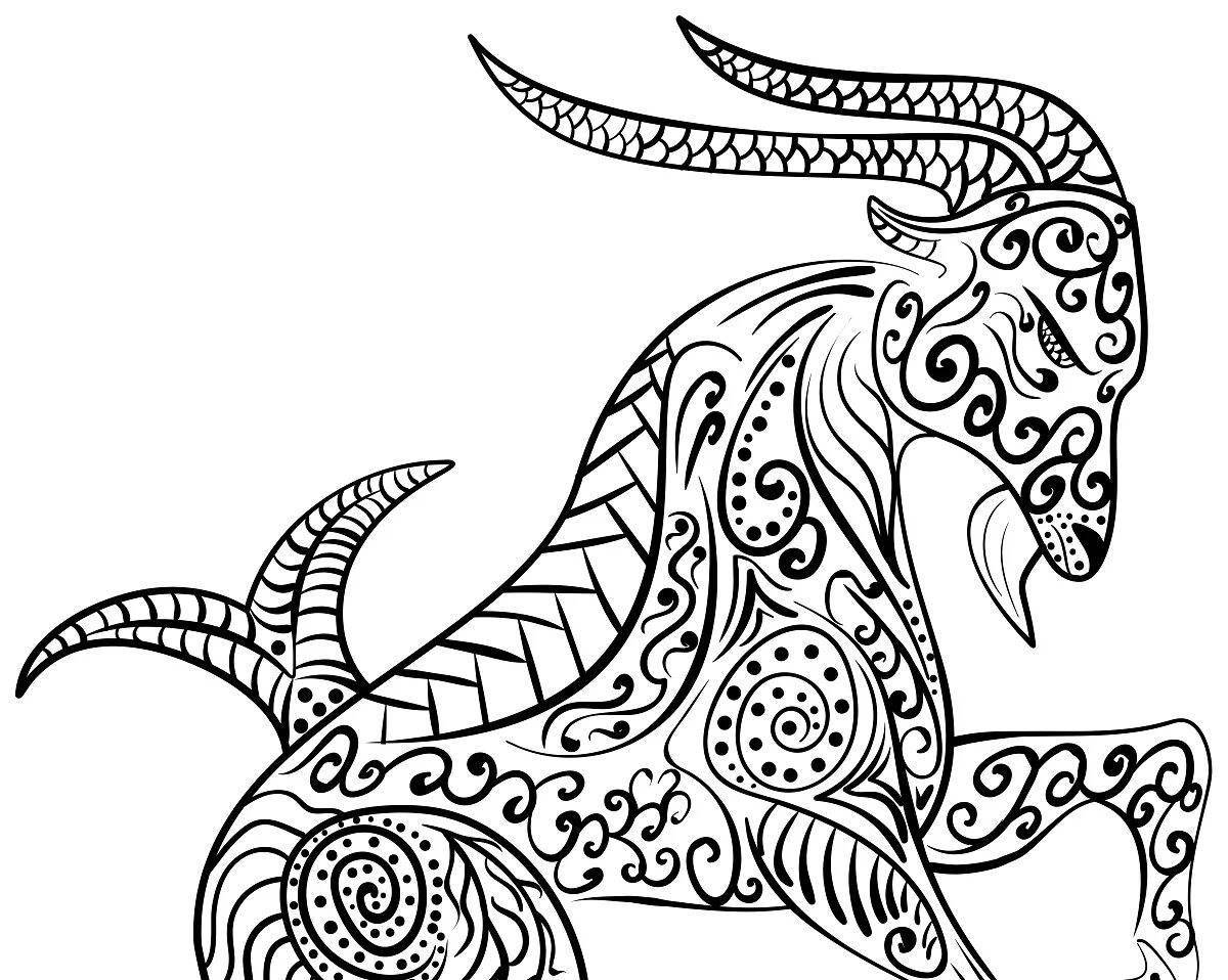 Coloring page of the delightful zodiac sign Capricorn