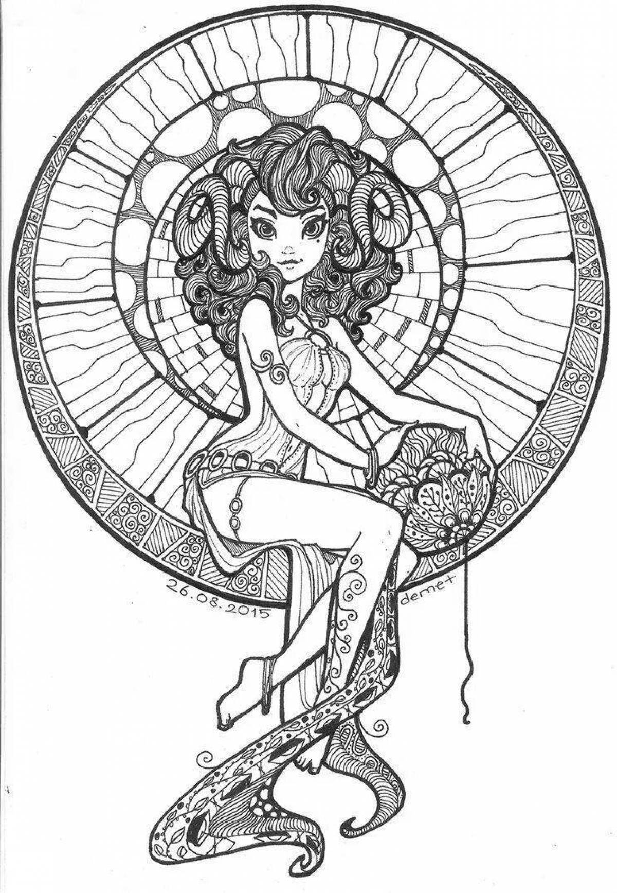 Coloring page graceful zodiac sign Capricorn