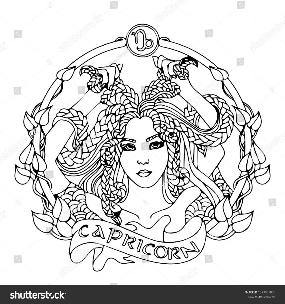 Exuberant zodiac sign Capricorn coloring page