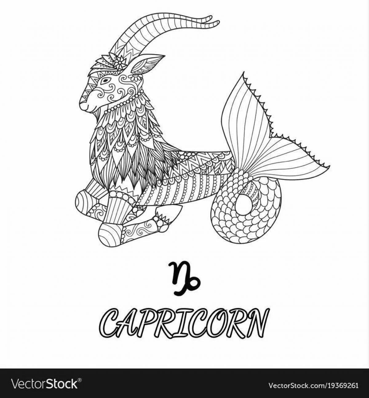 Coloring book joyful zodiac sign Capricorn